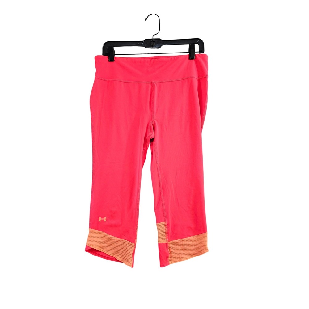 Under Armour HeatGear Compression Capri‎ Leggings Womens Large Pink Orange Mesh